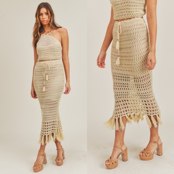 Dresses & Skirts - 🦃BLACK FRIDAY SALE🦃 You In Tulum Crochet Fringe Midi Skirt